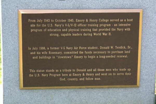 DONALD W. TENDICK, SR. WAR MEMORIAL PLAQUE