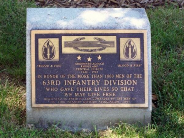 63RD INFANTRY DIVISION WAR MEMORIAL TREE PLAQUE