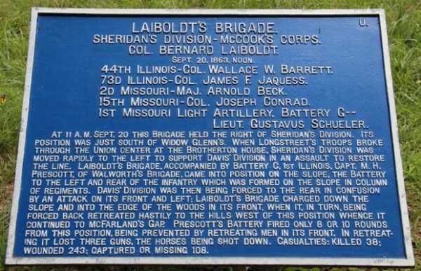 LAIBOLDT’S BRIGADE WAR MEMORIAL PLAQUE SEPT. 20, 1863, NOON