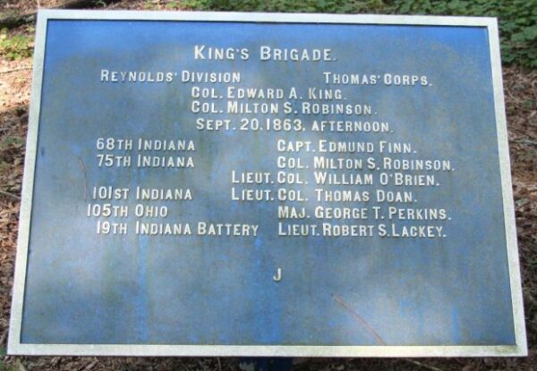 KING’S BRIGADE WAR MEMORIAL PLAQUE A SEPT. 20, 1863, AFERNOON
