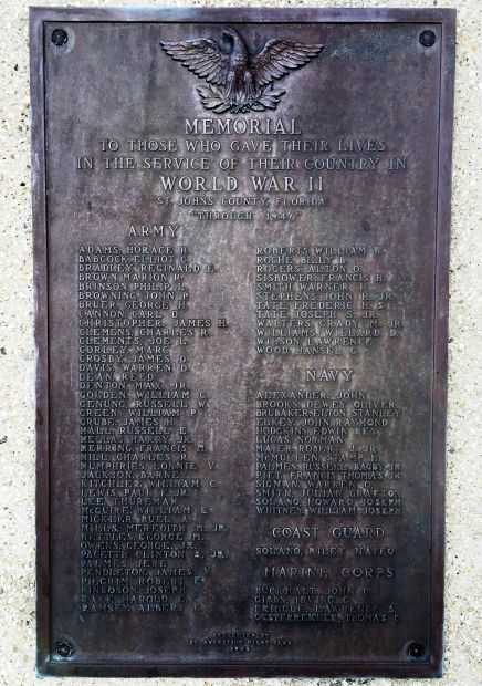 ST. JOHNS COUNTY, FLORIDA WAR MEMORIAL PLAQUE A