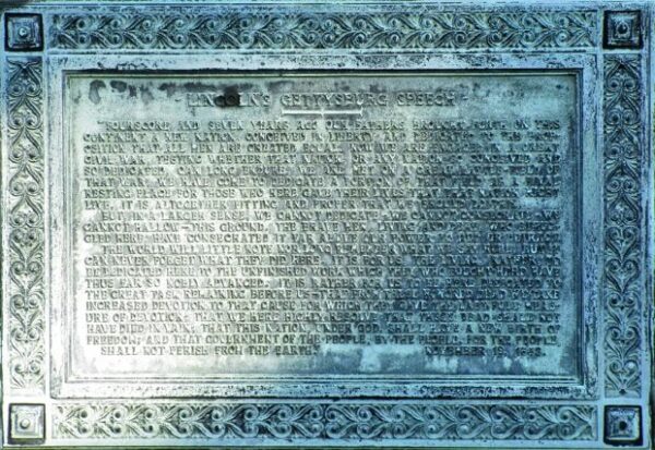 LINCOLN’S GETTYSBURG SPEECH WAR MEMORIAL PLAQUE
