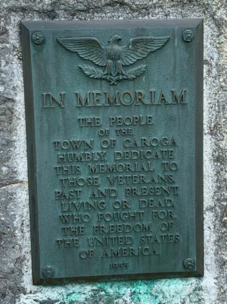 TOWN OF CAROGA WAR VETERANS MEMORIAL PLAQUE