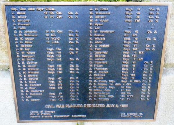 VENANGO COUNTY CIVIL WAR MONUMENT PLAQUE F