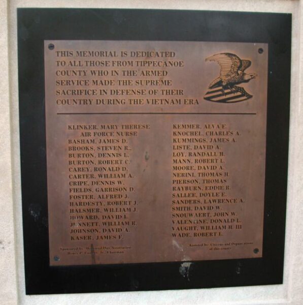 TIPPECANOE COUNTY ALL WARS MEMORIAL PLAQUE D