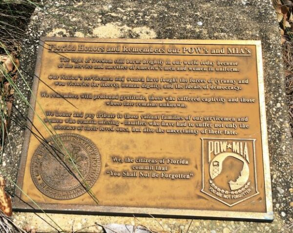 FLORIDA HONORS AND REMEMBERS OUR POW’S AND MIA’S MEMORIAL PLAQUE MILTON II
