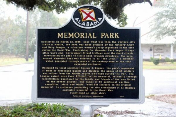 MEMORIAL PARK MARKER MOBILE, AL FRONT