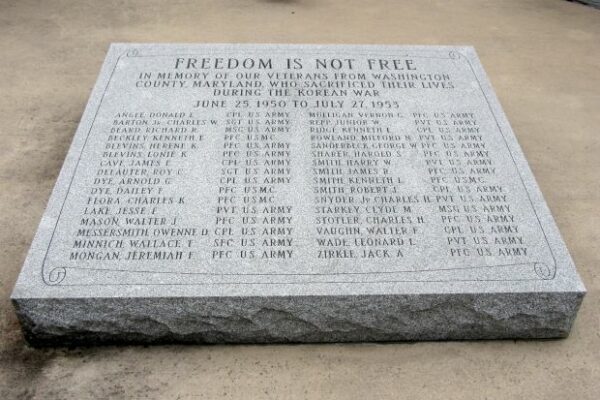 WASHINGTON COUNTY MARYLAND KOREAN WAR MEMORIAL HONOR ROLL STONE