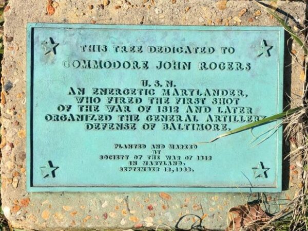COMMODORE JOHN ROGERS WAR MEMORIAL TREE PLAQUE