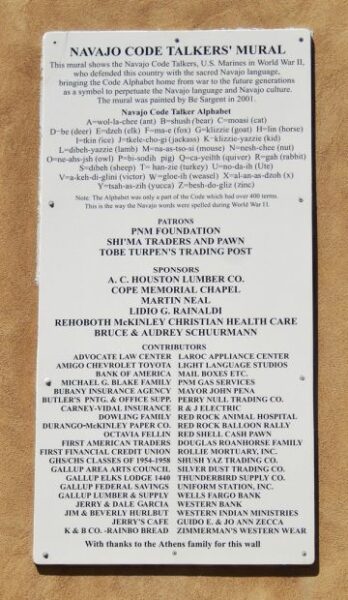 NAVAJO CODE TALKERS’ MURAL MEMORIAL PLAQUE