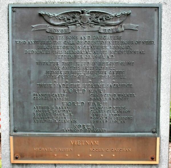 BELCHERTOWN SUPREME SACRIFICE WAR MEMORIAL PLAQUE