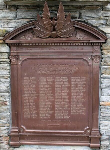 TOWN OF WILLIAMSBURG WAR VETERANS MEMORIAL PLAQUE B