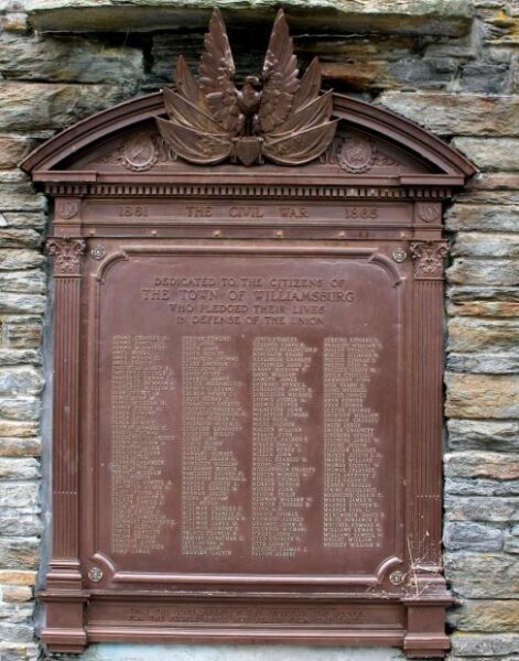 TOWN OF WILLIAMSBURG WAR VETERANS MEMORIAL PLAQUE A
