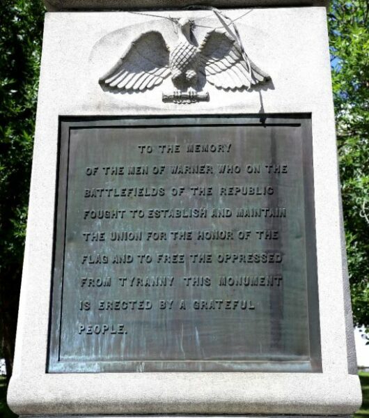 WARNER CIVIL WAR MEMORIAL PLAQUE A