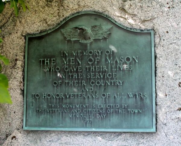 TOWN OF MASON ALL WARS VETERANS MEMORIAL PLAQUE