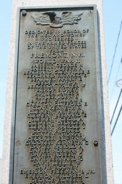 FREMONT, N.H. WORLD WAR II MEMORIAL PLAQUE SECTION A