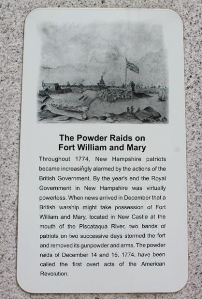 NEW HAMPSHIRE POWDER RAIDS MEMORIAL PLAQUE