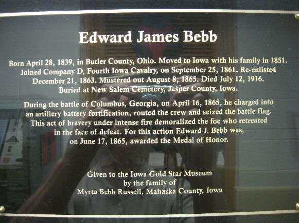 EDWARD JAMES BEBB MEDAL OF HONOR MEMORIAL PLAQUE