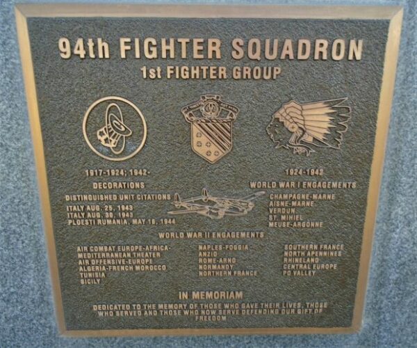 USAF ACADEMY 94TH FIGHTER SQUADRON WAR MEMORIAL PLAQUE
