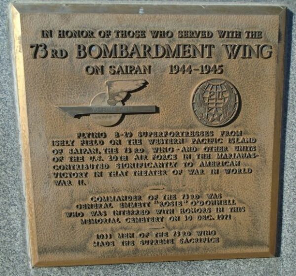 USAF ACADEMY 73RD BOMBARDMENT WING WAR MEMORIAL PLAQUE