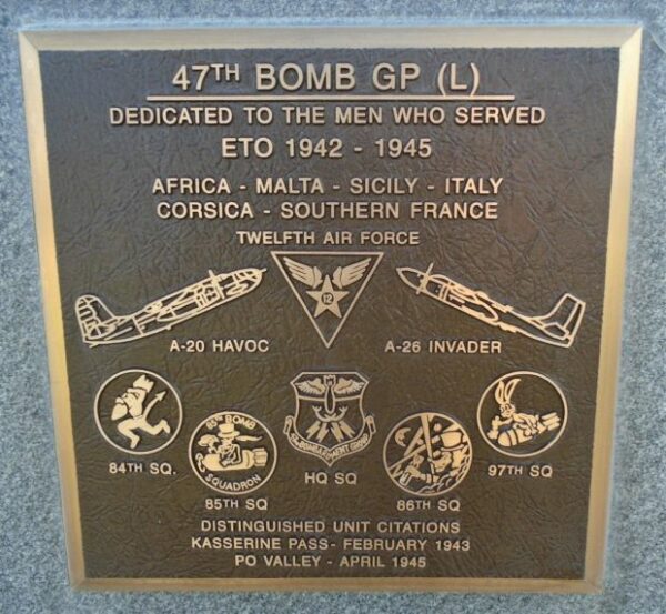 USAF ACADEMY 47TH BOMB GROUP (L) WAR MEMORIAL PLAQUE