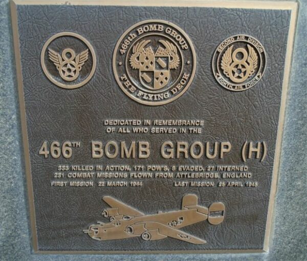 USAF ACADEMY 466TH BOMB GROUP (H) WAR MEMORIAL PLAQUE