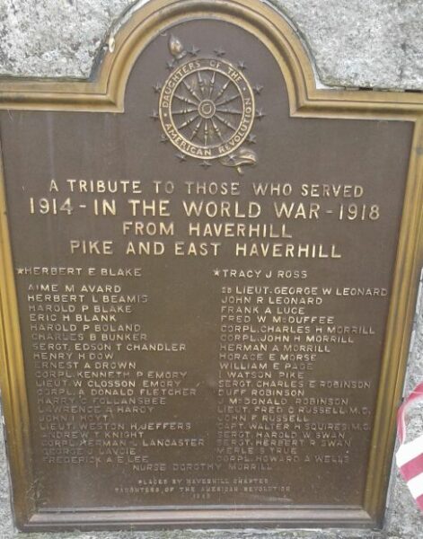 HAVERHILL WORLD WAR MEMORIAL PLAQUE