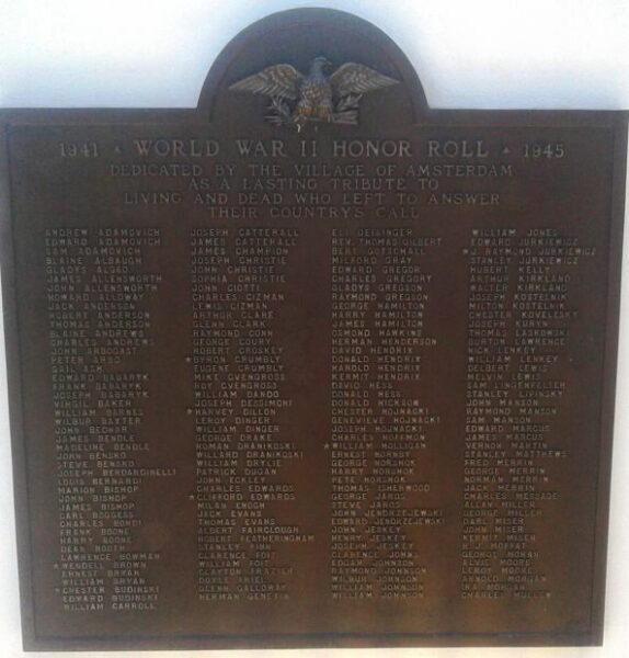 VILLAGE OF AMSTERDAM WORLD WARS MEMORIAL PLAQUE C