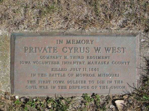 PRIVATE CYRUS W. WEST WAR MEMORIAL PLAQUE