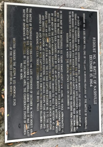REDOUBT NO. 4 BATTLE OF NASHVILLE MEMORIAL PLAQUE