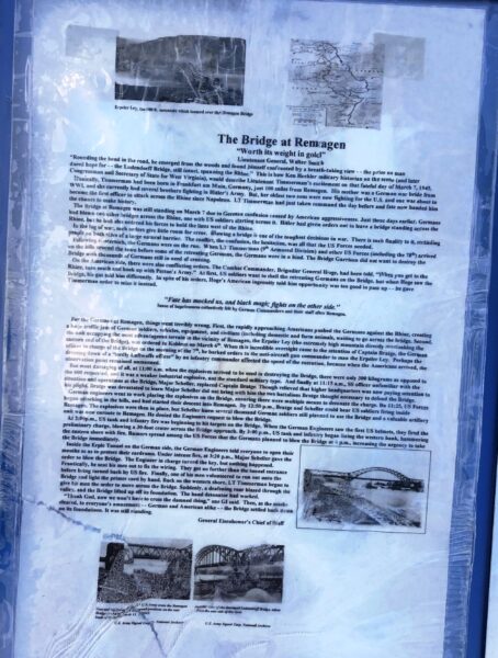 THE BRIDGE AT REMAGEN “WORTH ITS WEIGHT IN GOLD” MEMORIAL PLAQUE