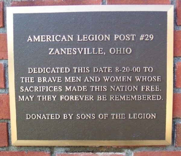 AMERICAN LEGION POST #29 WAR MEMORIAL PLAQUE