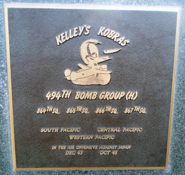 494TH BOMB GROUP (H) WAR MEMORIAL PLAQUE