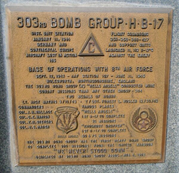 303RD BOMB GROUP-H-B-17 WAR MEMORIAL PLAQUE
