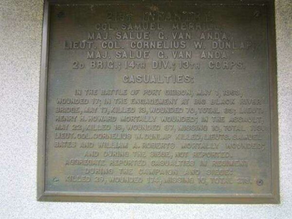 21ST IOWA INFANTRY AT VICKSBURG MEMORIAL PLAQUE