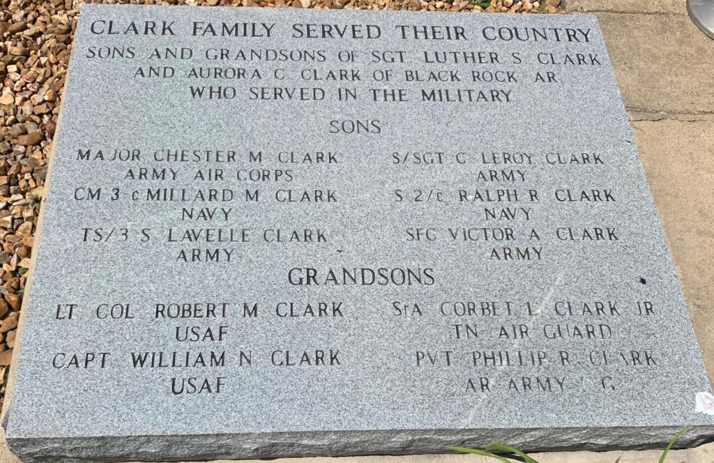 CLARK FAMILY SERVED THEIR COUNTY MEMORIAL TABLET