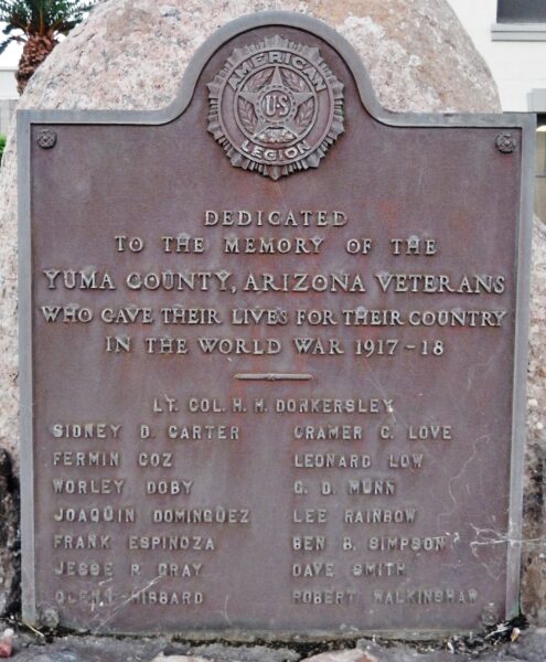 YUMA COUNTY, ARIZONA VETERANS WORLD WAR MEMORIAL PLAQUE