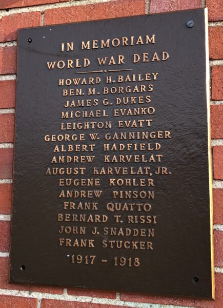 COLLINSVILLE WORLD WAR MEMORIAL PLAQUE