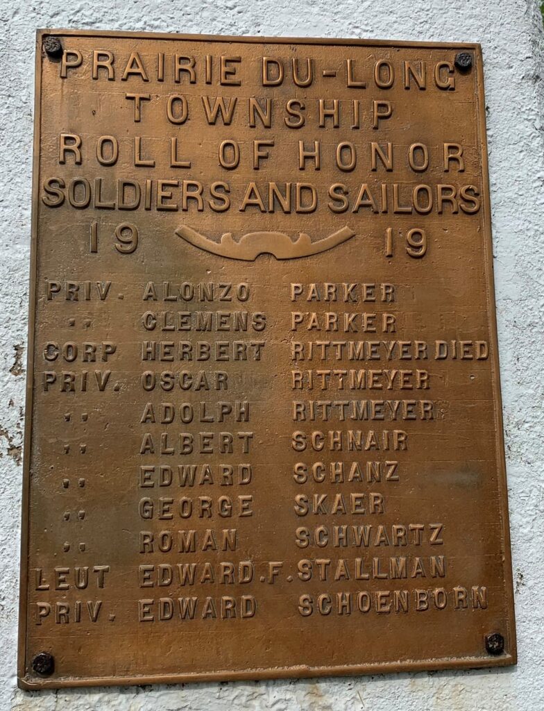 PRAIRIE DU-LONG TOWNSHIP ROLL OF HONOR MEMORIAL PLAQUE B