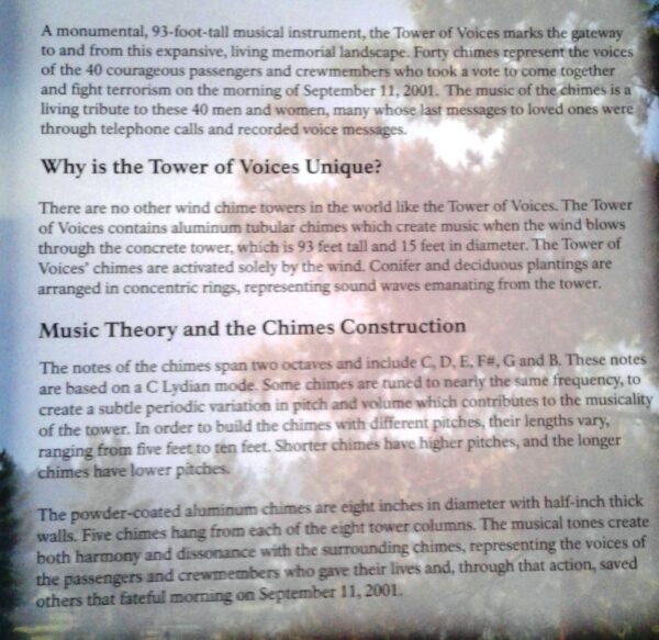TOWER OF VOICES FLIGHT 93 NATIONAL MEMORIAL PLAQUE CLOSE-UP