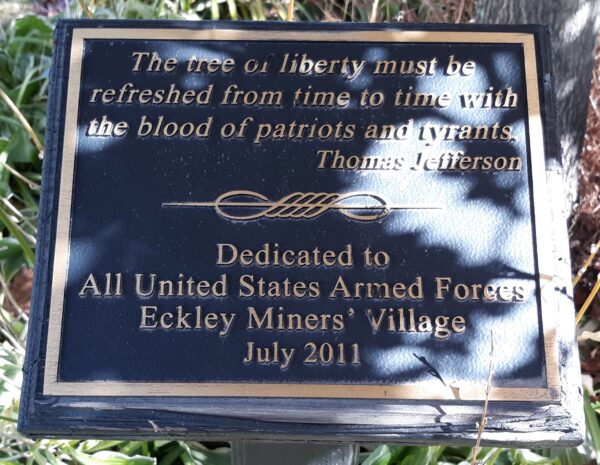 ECKLEY MINERS VILLAGE VETERANS MEMORIAL TREE PLAQUE