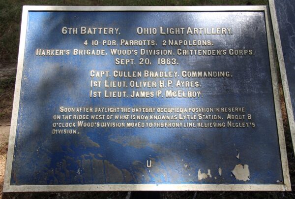 6TH BATTERY, OHIO LIGHT ARTILLERY WAR MEMORIAL PLAQUE A