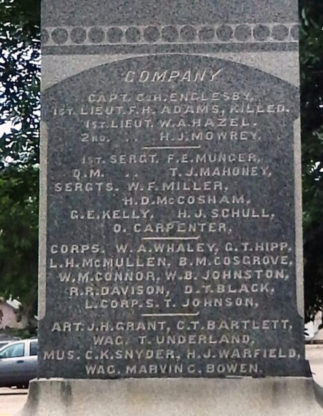 CO. H. 1ST REG. SOUTH DAKOTA VOL WAR MEMORIAL SIDE B