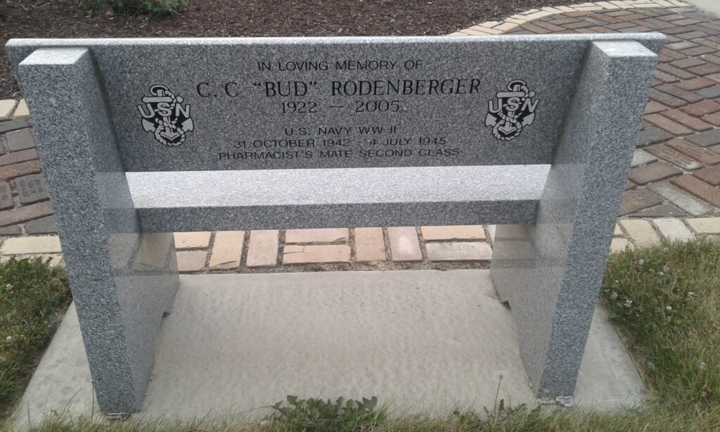 C.C. “BUD” RODENBERGER WAR MEMORIAL BENCH BACK