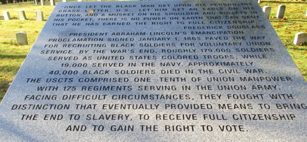 UNITED STATES COLORED TROOPS INTERRED FERNCLIFF CEMETERY MDMORIAL NARRATIVE STONE