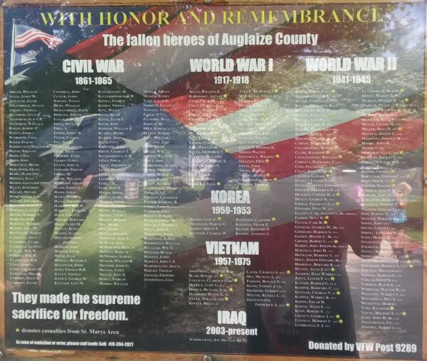 AUGLAIZE COUNTY FALLEN HEROES MEMORIAL PLAQUE