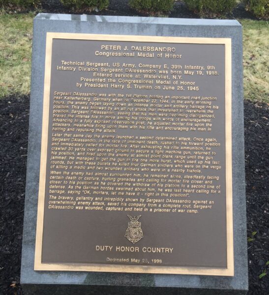 PETER J. DALESSANDRO MEDAL OF HONOR MEMORIAL PLAQUE