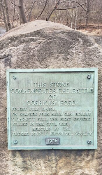THIS STONE COMMEMORATES THE BATTLE OF CORRICKS FORD MEMORIAL