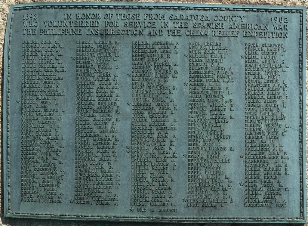 SARATOGA COUNTY SPANISH-AMERICAN WAR MEMORIAL PLAQUE A