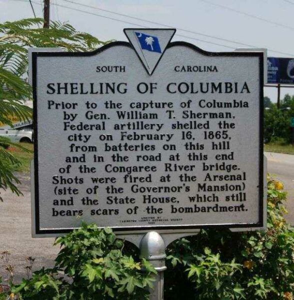 SHELLING OF COLUMBIA WAR MEMORIAL MARKER